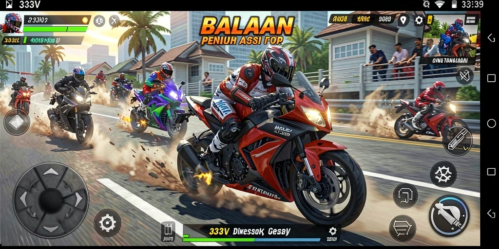 Gameplay balapan motor yang intens dan penuh aksi.
