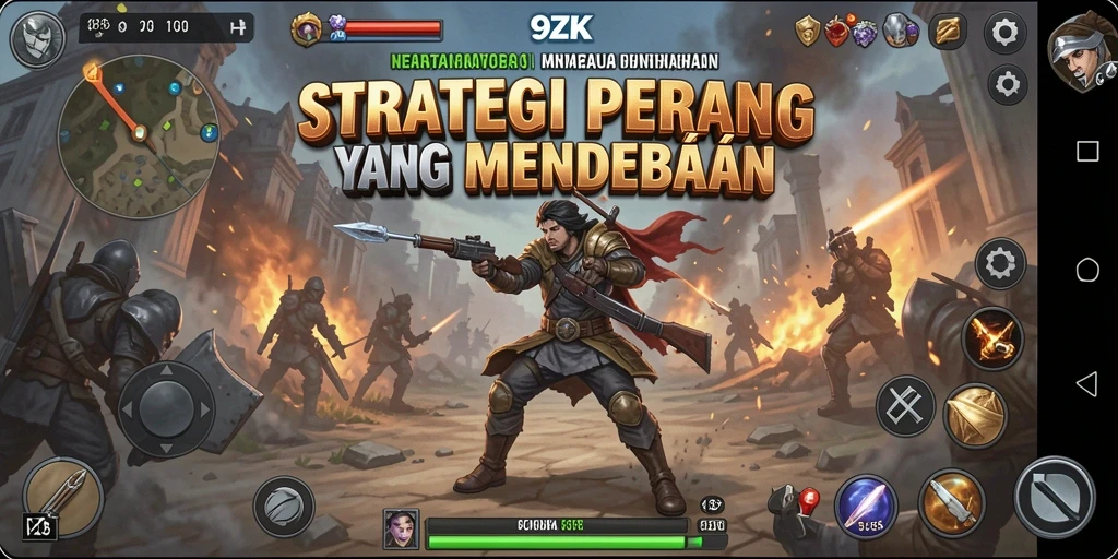 Screenshot gameplay 9ZK menampilkan pertempuran strategis yang mendebarkan.