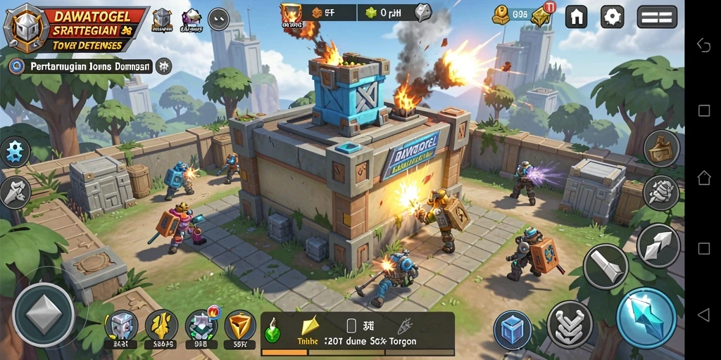 Screenshot gameplay DAWATOGEL menampilkan aksi mendebarkan Tower Defense.