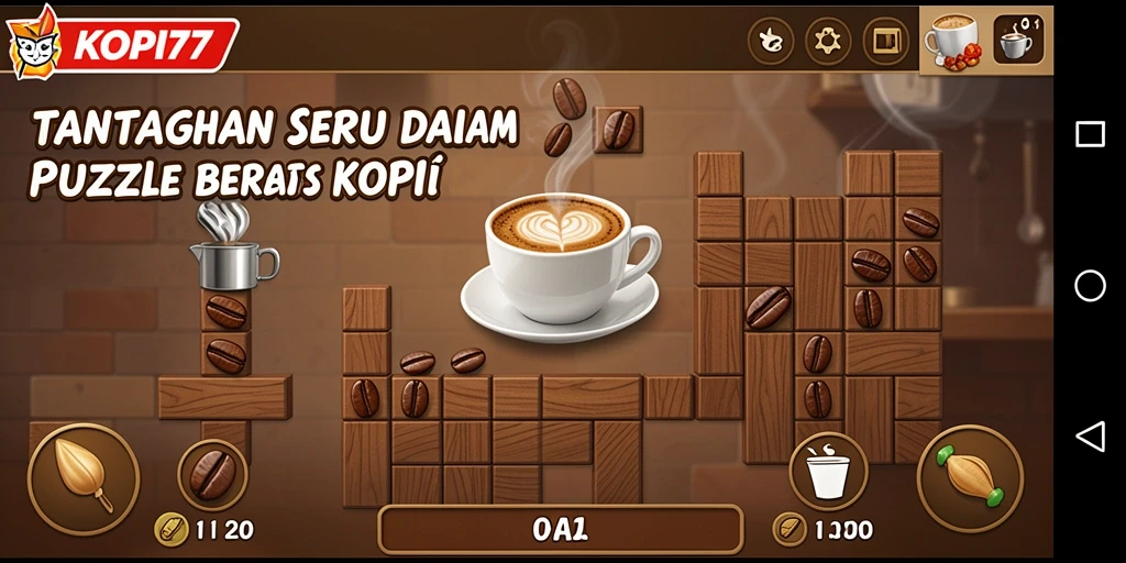 Tampilan gameplay KOPI77 yang menantang dalam menyusun puzzle kopi.