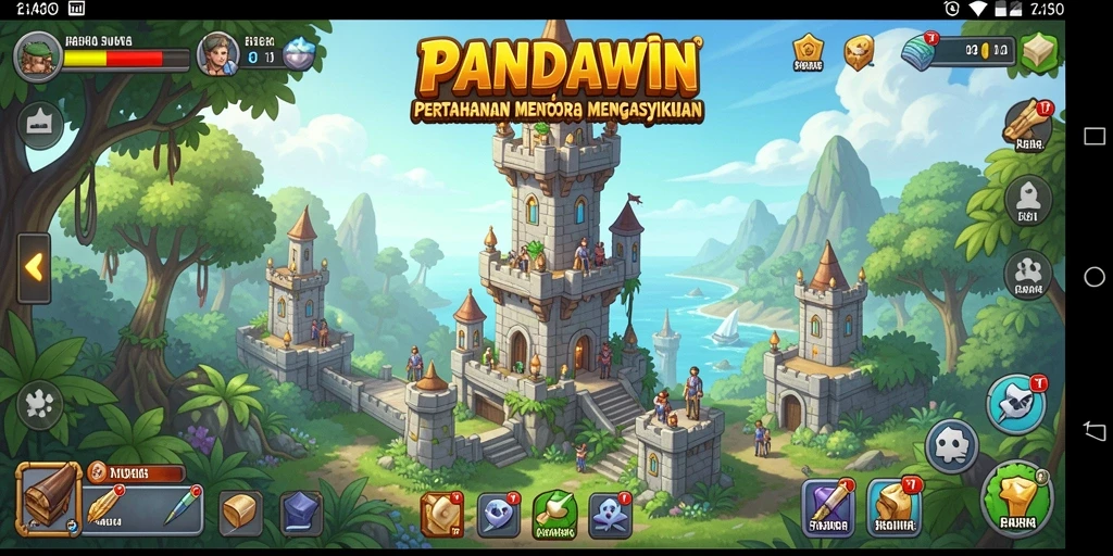 Tampilan menarik dari gameplay Tower Defense PANDAWIN.