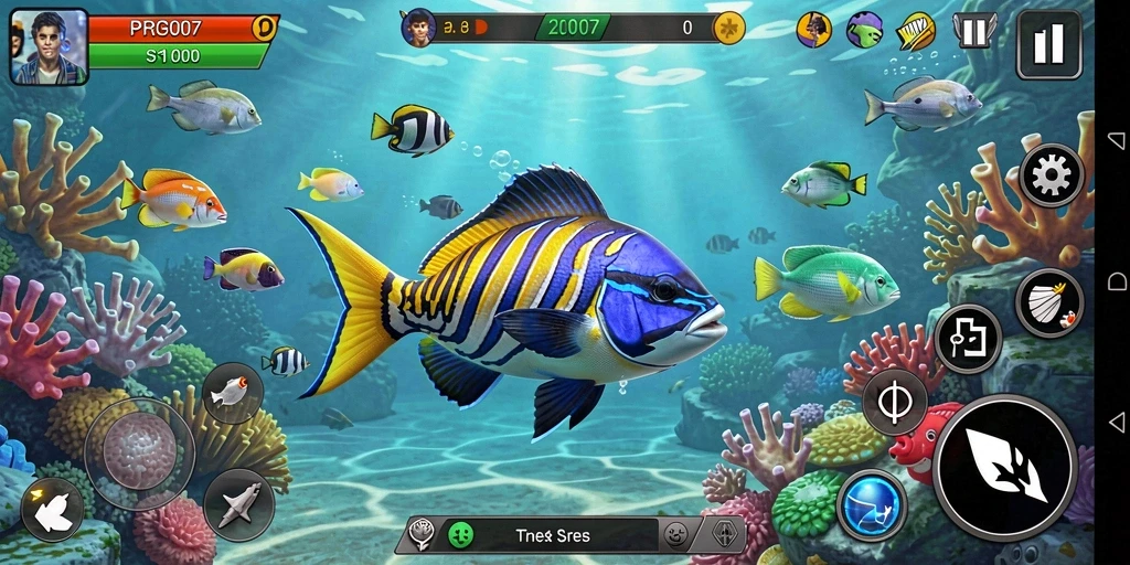 Tampilan gameplay seru dari PRG007 saat menembak ikan.