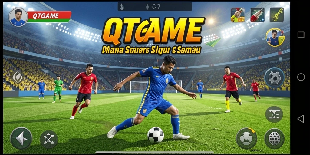 Screenshot utama QTGAME menampilkan aksi olahraga yang seru dan menegangkan.