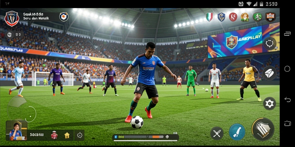 Tampilan gameplay QUARKPLAY dengan aksi sepak bola yang mendebarkan.