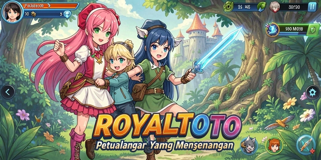 Screenshot gameplay ROYALTOTO menampilkan pertempuran seru dengan karakter anime.