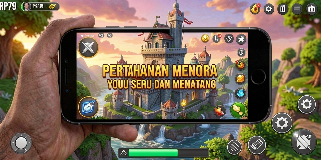 Tampilan gameplay menegangkan di RP79 Tower Defense.