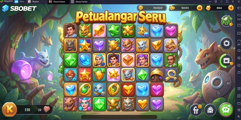 Screenshot utama menampilkan aksi mencocokkan elemen Match-3 yang menarik.