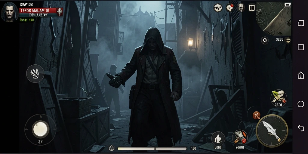 Screenshot gameplay SIAP108 menampilkan suasana mencekam dan karakter Horror.